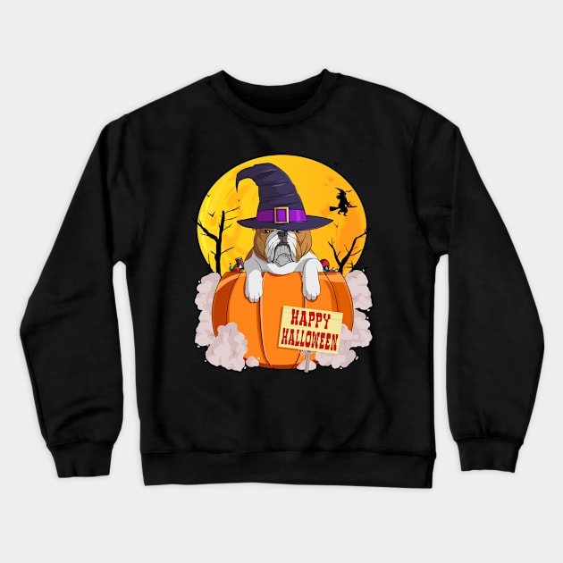 English Bulldog Witch Pumpkin Happy Halloween Crewneck Sweatshirt by Noseking